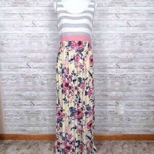 New Eloges Sleeveless Maxi Dress XL Floral Striped 550A
